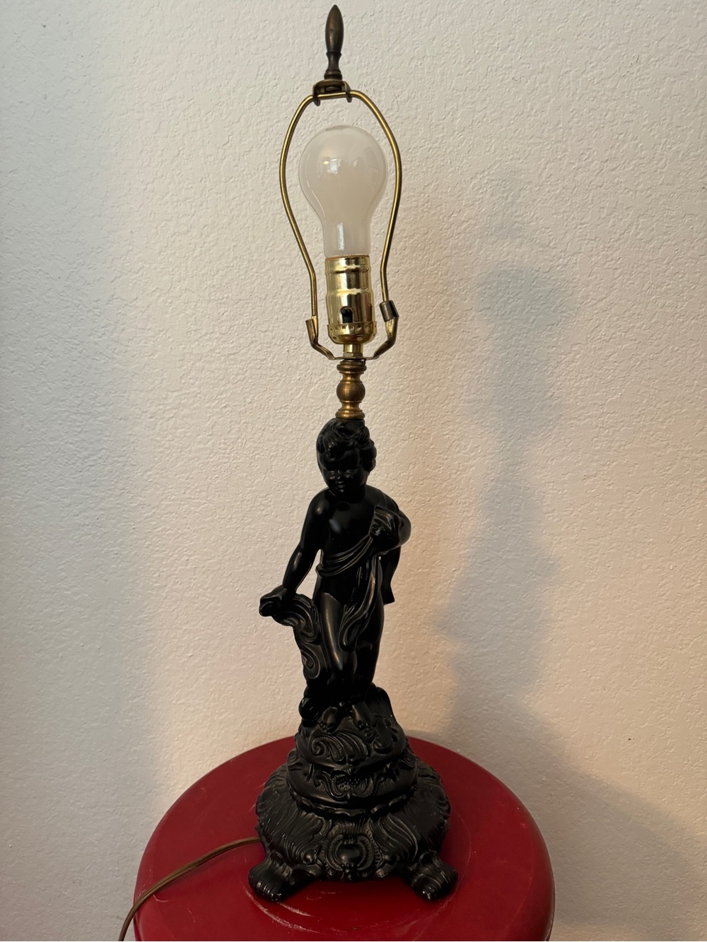 Vintage Table Rococo 13.5" Brass Cherub Statue Lamp Total 24" Tall - Picture 9 of 16